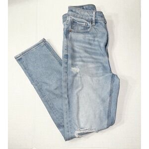 American Eagle Jeans Women's 2 Blue Mom Straight Fit Distressed Stretch Mallsoft